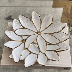 Elegant White and Gold Floral Decorative bowl tray